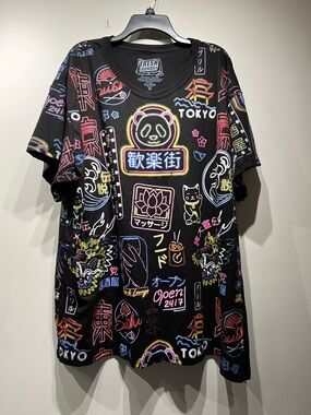 Fresh Laundry Black Neon Tokyo Graphic Tee size 4X